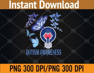Blue Butterflies for Autism Awareness PNG Digital Download