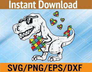 Autism Awareness Dino Autistic Boys Dinosaur Puzzle Piece Svg, Eps, Png, Dxf, Digital Download