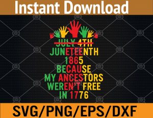 Juneteenth 1865 Because My Ancestors Weren't Free Svg, Eps, Png, Dxf, Digital Download