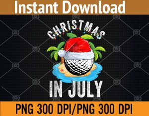 Christmas in July Golf Ball Santa Hat Summer Party Vacation PNG, Digital Download