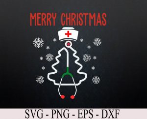 Merry Christmas Tree Stethoscope Nurse Christmas Svg, Eps, Png, Dxf, Digital Download